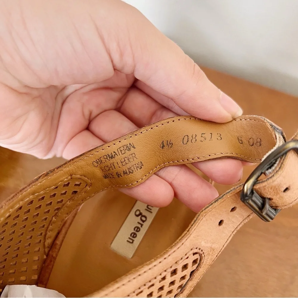 Paul Green • Lois slingback sandal heeled peep toe perforated cognac leather - Picture 4 of 9
